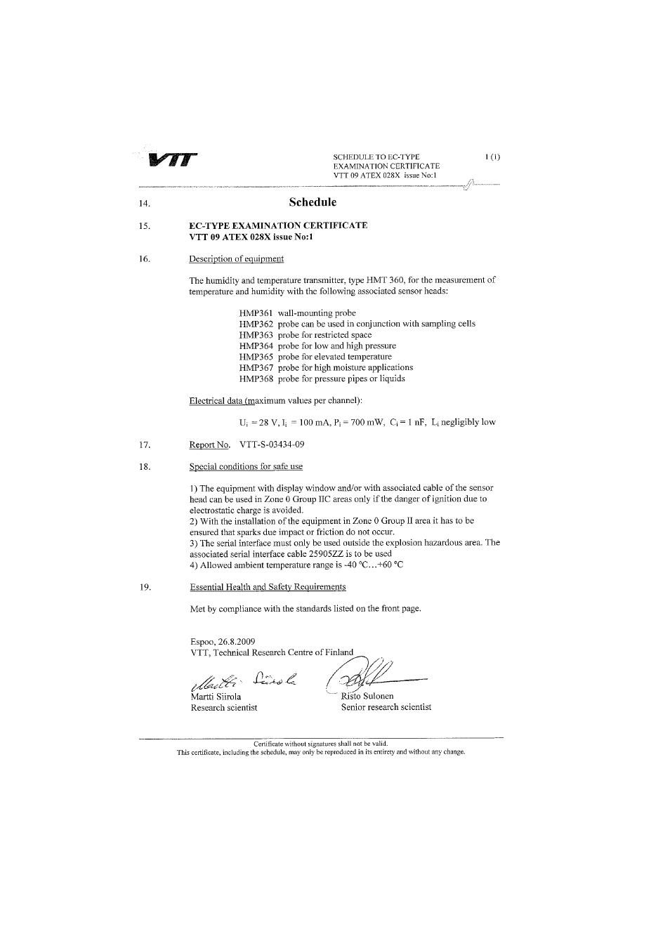 Figure 33, Vtt atex 028x certificate schedule | Vaisala HMT360N User Manual | Page 100 / 110