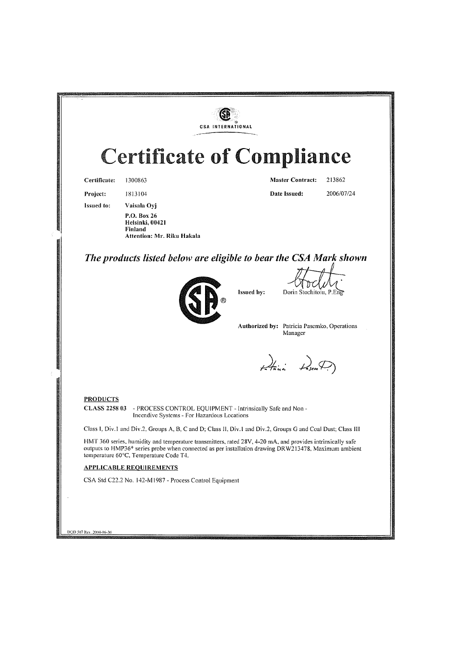 Figure 39, Csa certificate of compliance | Vaisala HMT360N User Manual | Page 106 / 110
