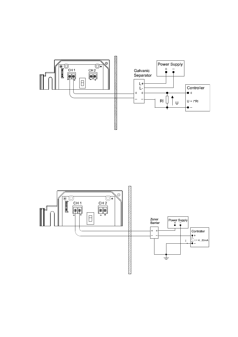 Hmt360 connected to a zener barrier, Figure 16, Hmt360 connected to galvanic isolator | Vaisala HMT360N User Manual | Page 41 / 110
