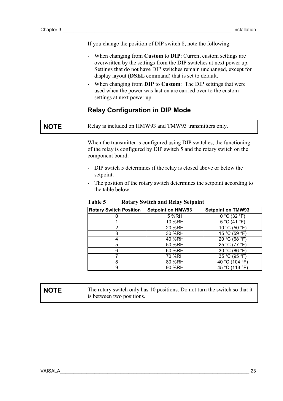 Relay configuration in dip mode | Vaisala HMW90 User Manual | Page 25 / 110