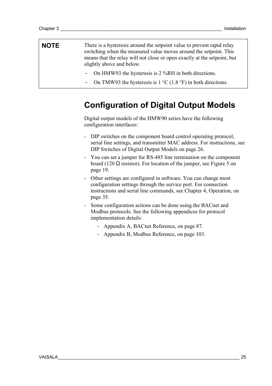 Configuration of digital output models | Vaisala HMW90 User Manual | Page 27 / 110