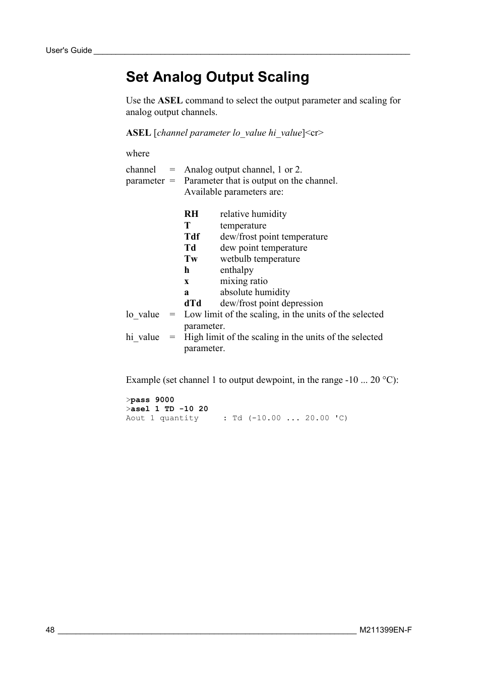 Set analog output scaling | Vaisala HMW90 User Manual | Page 50 / 110