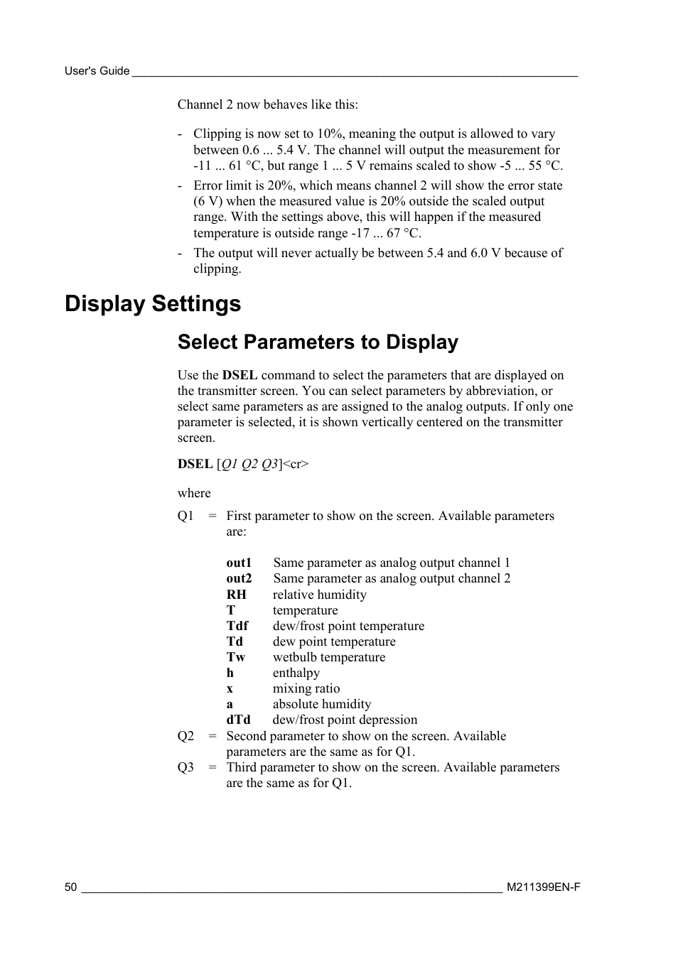 Display settings, Select parameters to display | Vaisala HMW90 User Manual | Page 52 / 110