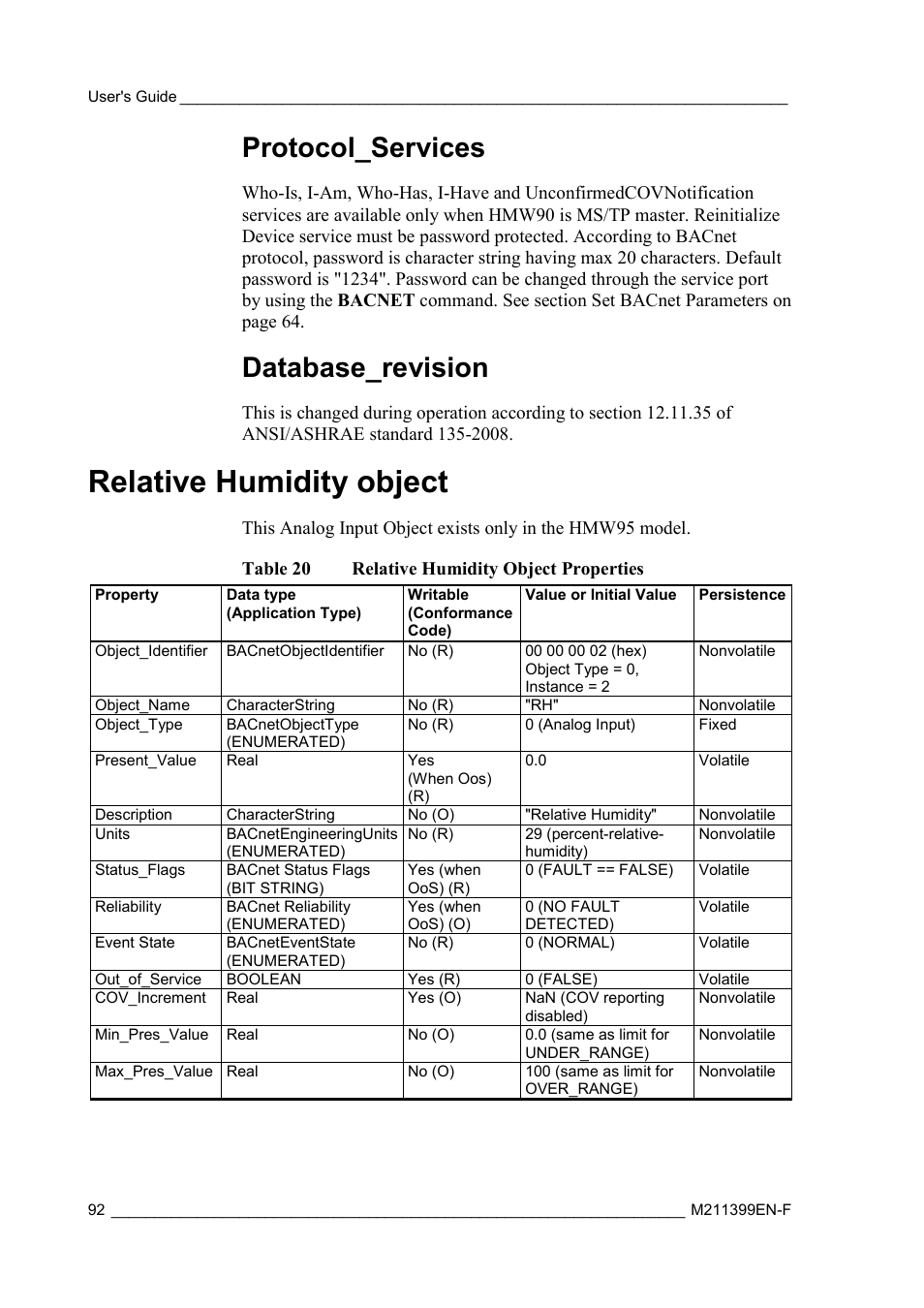 Protocol_services, Database_revision, Relative humidity object | Vaisala HMW90 User Manual | Page 94 / 110