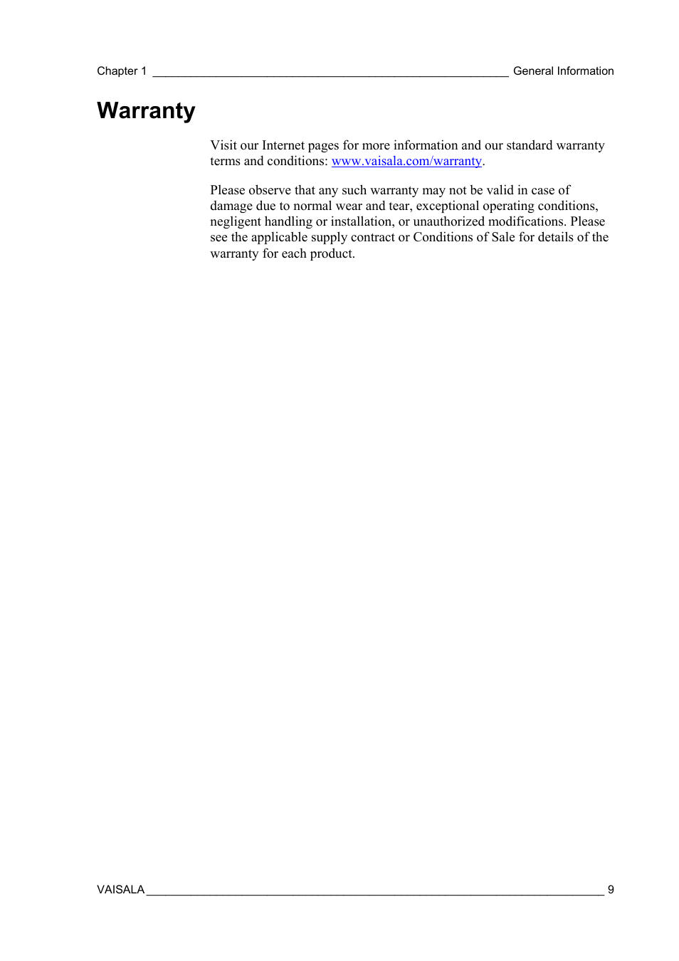 Warranty | Vaisala SHM40 User Manual | Page 11 / 68