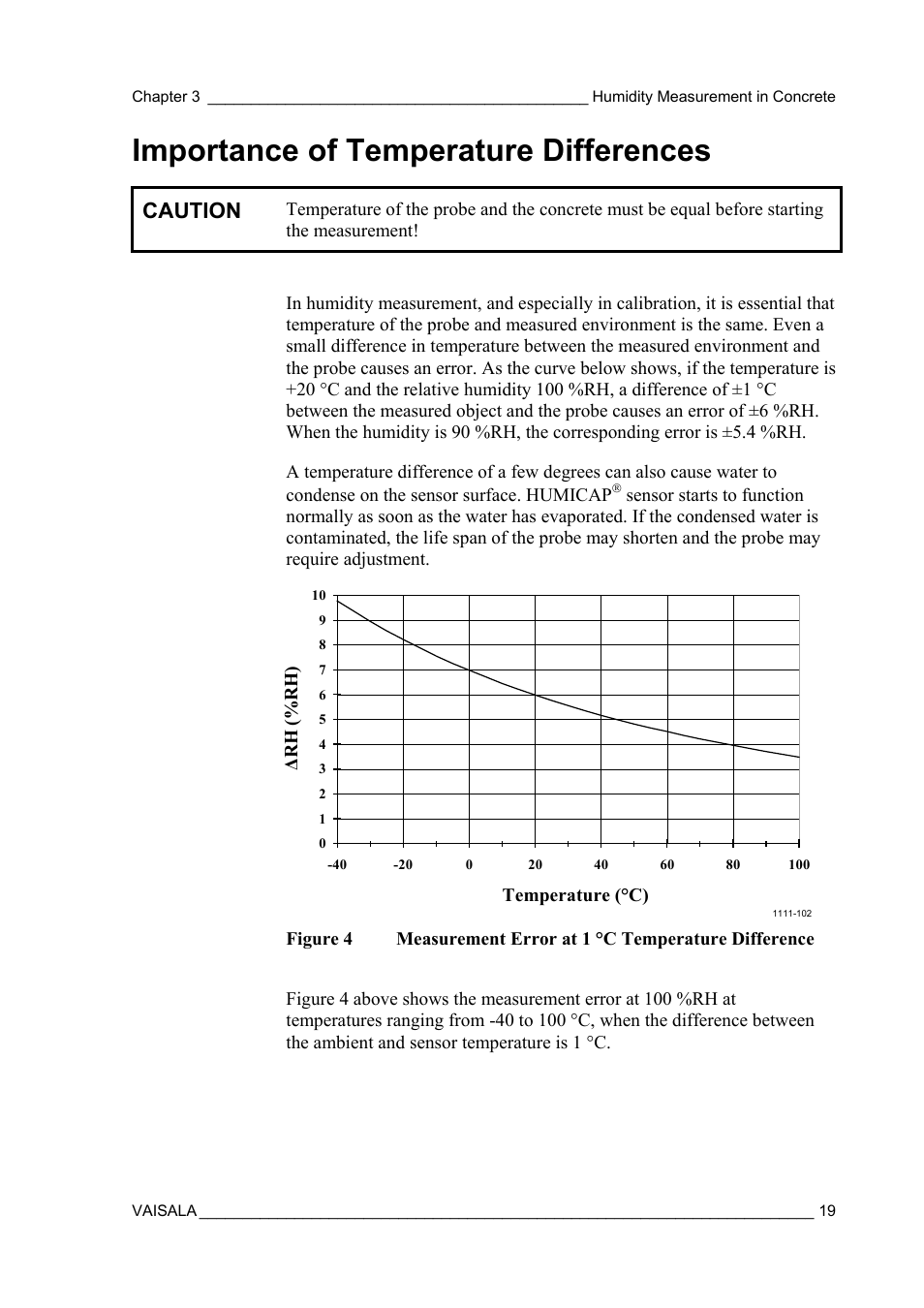 Importance of temperature differences, Caution | Vaisala SHM40 User Manual | Page 21 / 68