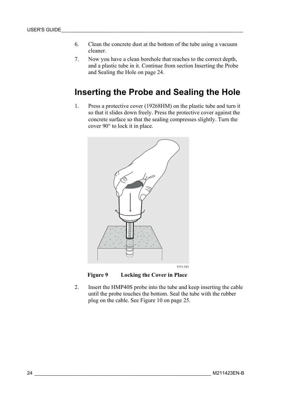 Inserting the probe and sealing the hole | Vaisala SHM40 User Manual | Page 26 / 68