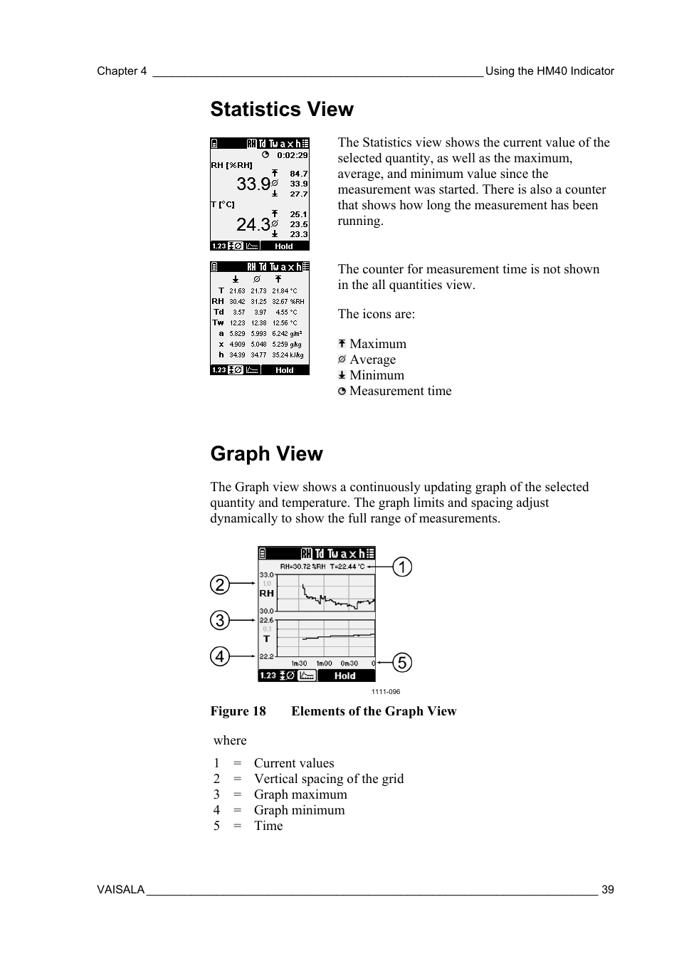 Statistics view, Graph view | Vaisala SHM40 User Manual | Page 41 / 68
