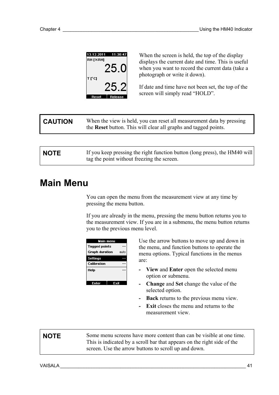 Main menu | Vaisala SHM40 User Manual | Page 43 / 68