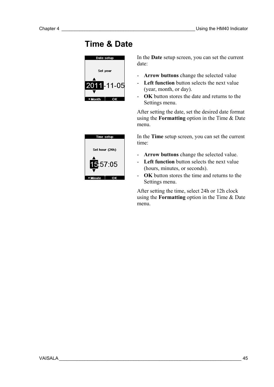 Time & date | Vaisala SHM40 User Manual | Page 47 / 68