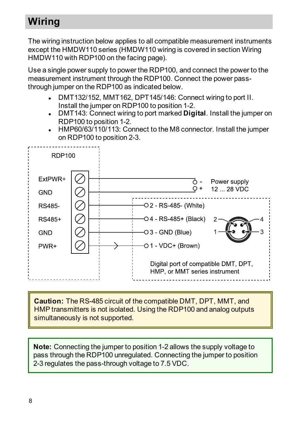 Wiring | Vaisala RDP100 User Manual | Page 10 / 14