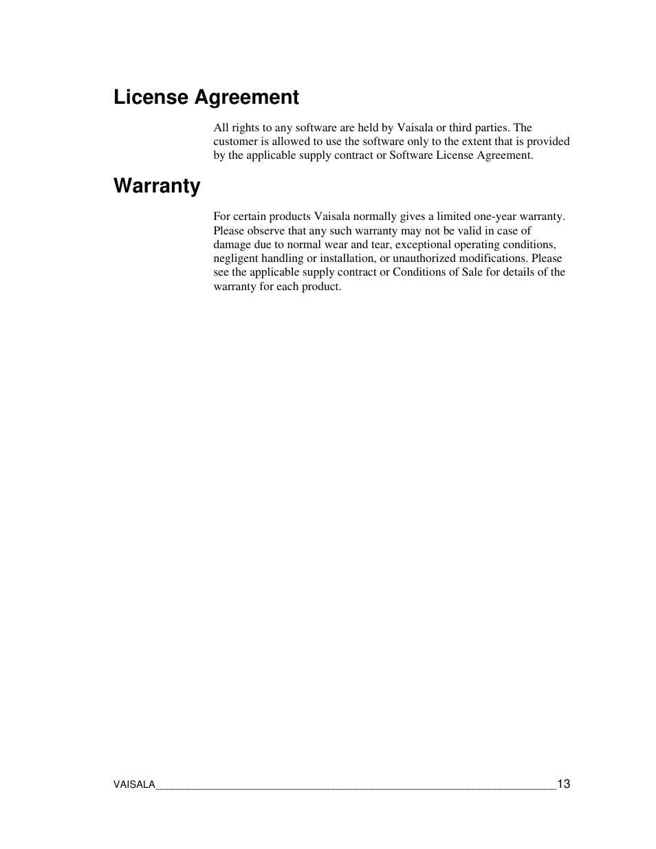 License agreement, Warranty | Vaisala CCL100 User Manual | Page 13 / 120