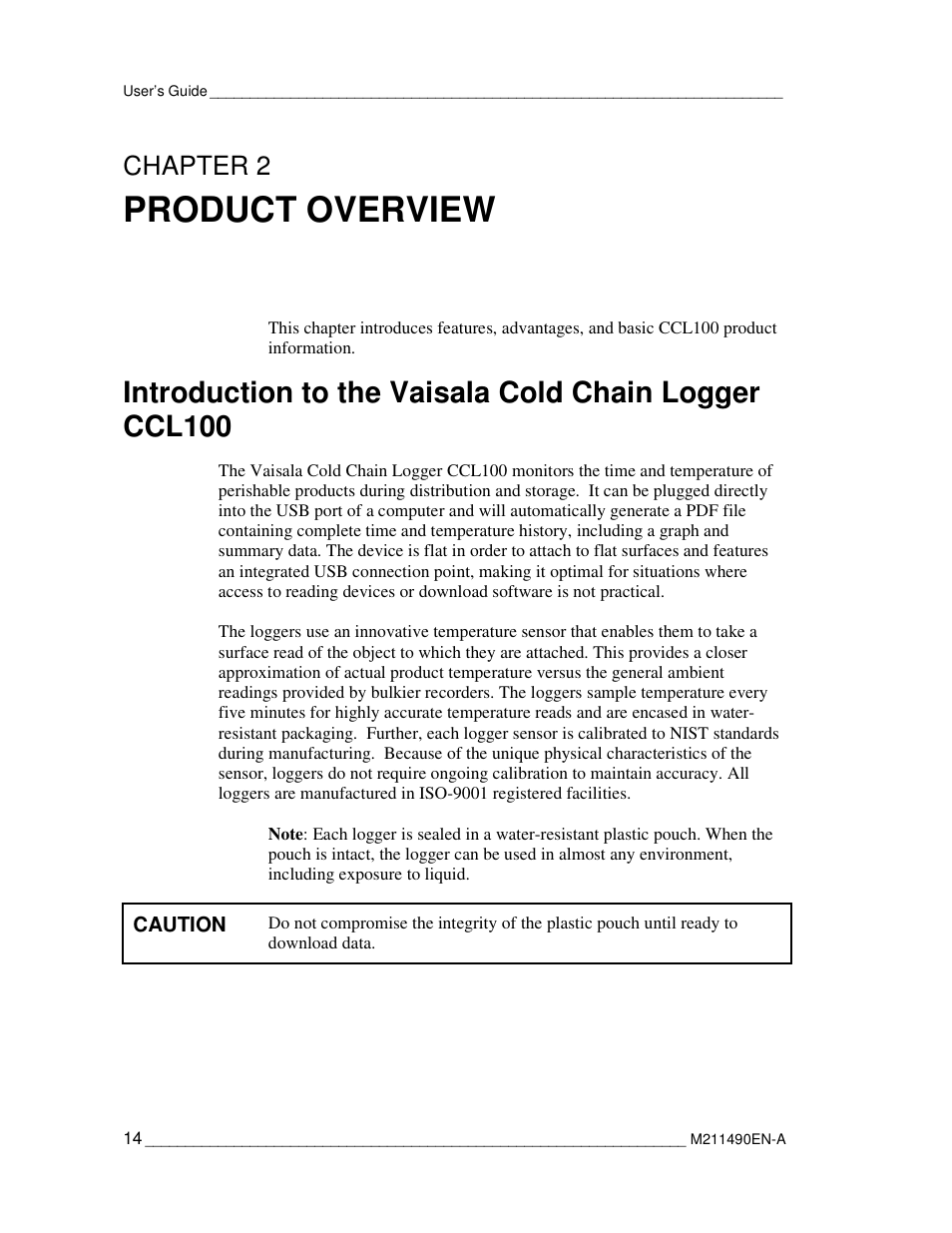 Product overview, Chapter 2 | Vaisala CCL100 User Manual | Page 14 / 120