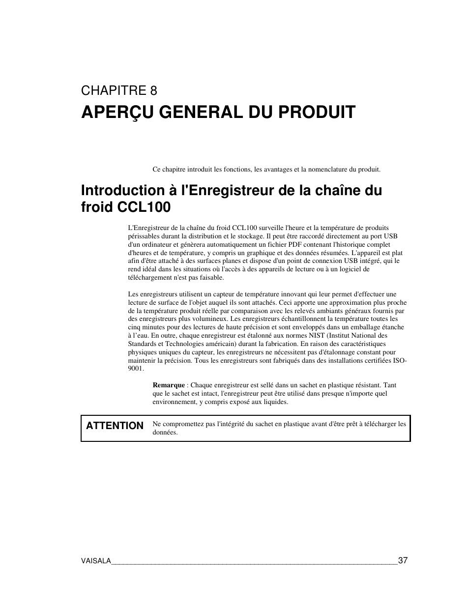Aperçu general du produit, Chapitre 8 | Vaisala CCL100 User Manual | Page 37 / 120