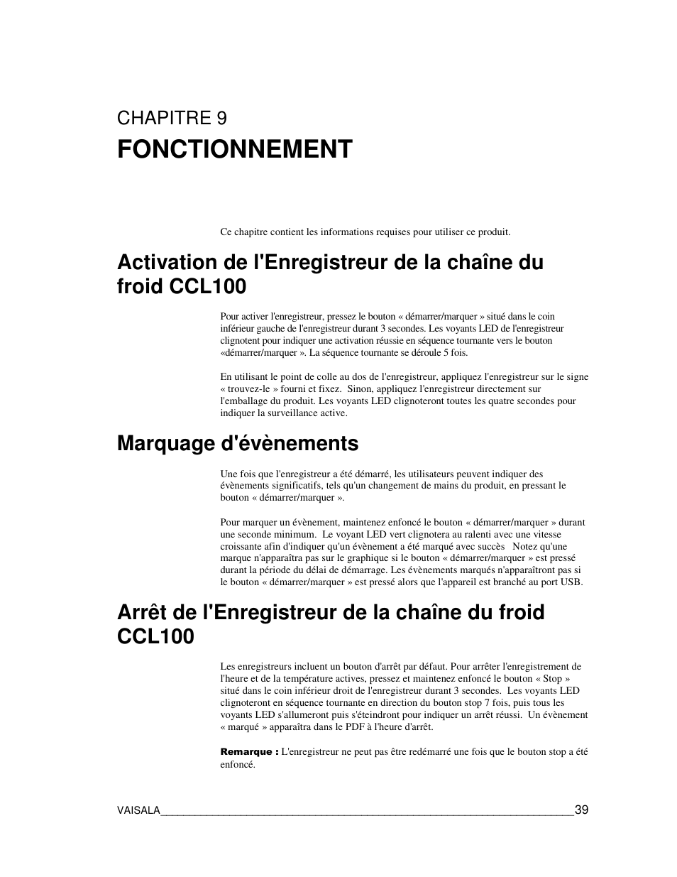 Fonctionnement, Marquage d'évènements, Chapitre 9 | Vaisala CCL100 User Manual | Page 39 / 120
