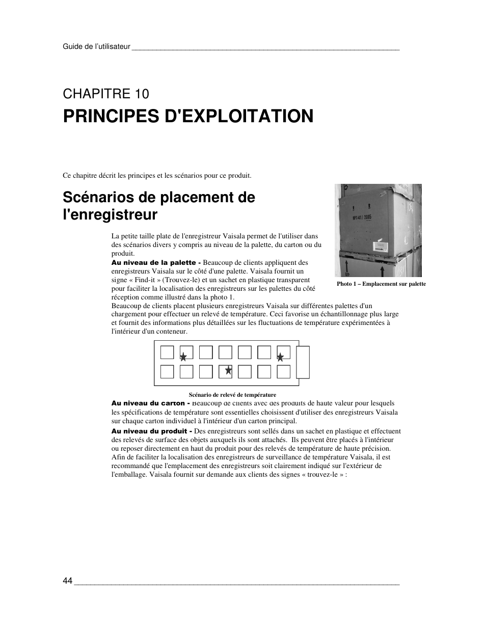 Principes d'exploitation, Scénarios de placement de l'enregistreur, Chapitre 10 | Vaisala CCL100 User Manual | Page 44 / 120