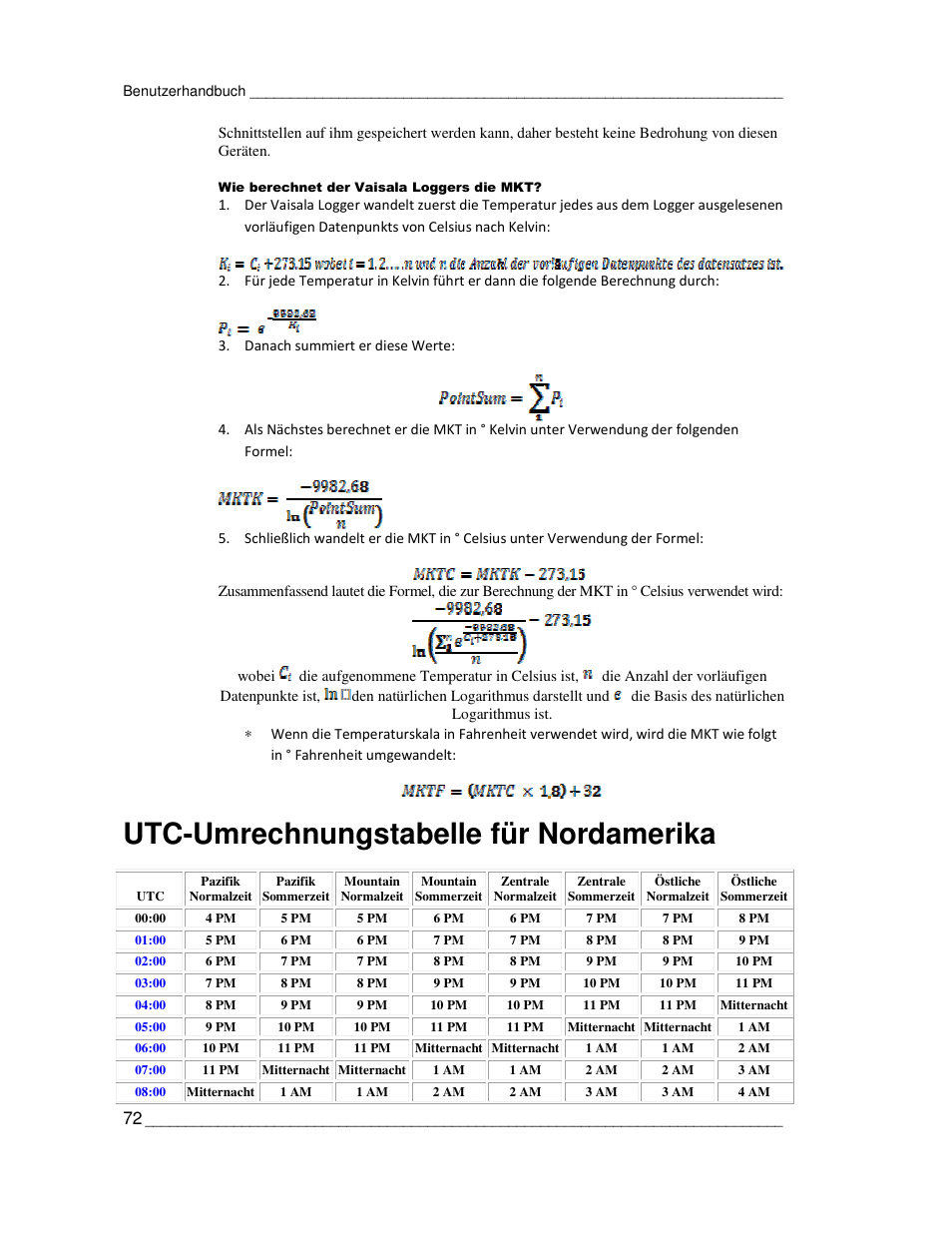 Utc-umrechnungstabelle für nordamerika | Vaisala CCL100 User Manual | Page 72 / 120