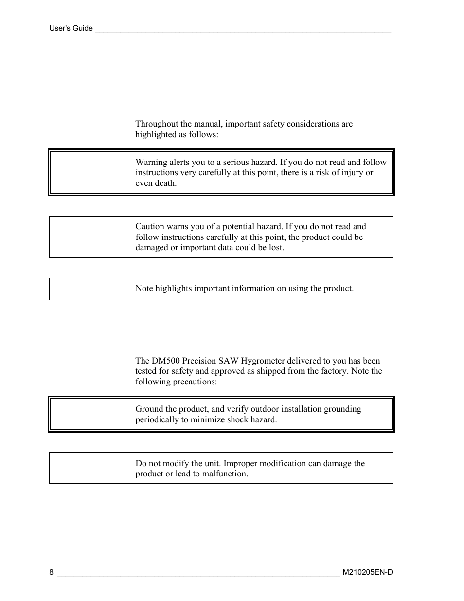 Safety general safety considerations, Product related safety precautions | Vaisala DM500 User Manual | Page 10 / 138