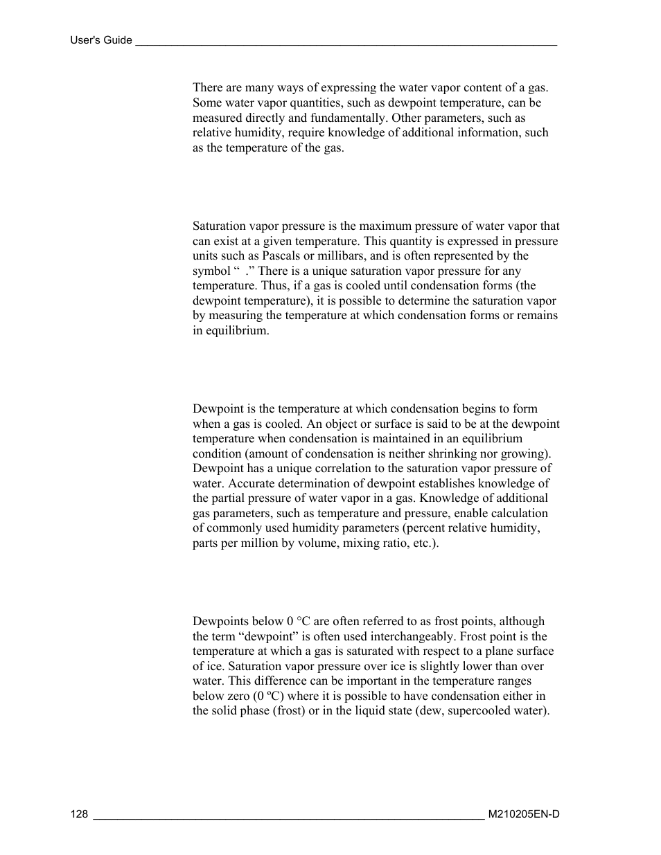 Saturation vapor pressure, Dewpoint temperature (t, Frost point temperature (t | Vaisala DM500 User Manual | Page 130 / 138
