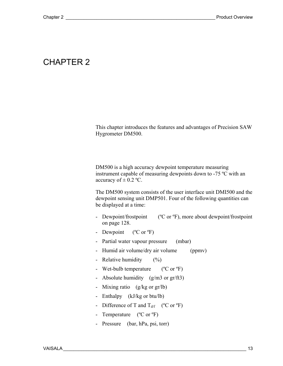 Product overview, Product description, Chapter 2 | Vaisala DM500 User Manual | Page 15 / 138