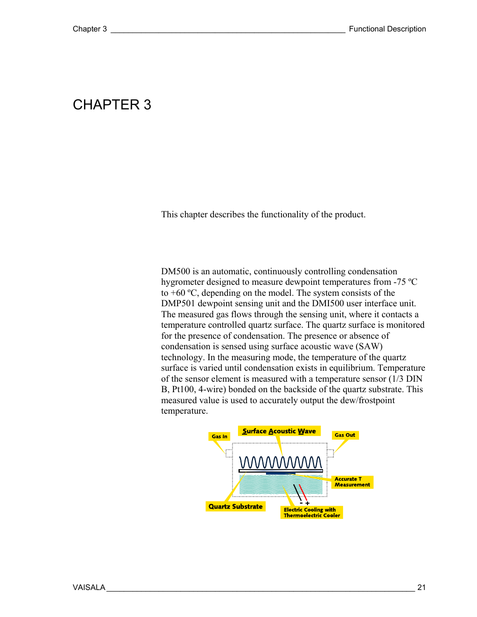 Functional description, Dm500 principle of operation, Chapter 3 | Vaisala DM500 User Manual | Page 23 / 138