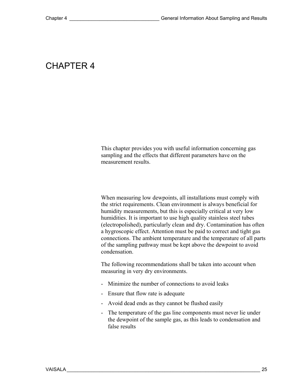 General information about sampling and results, Gas sampling, Chapter 4 | Vaisala DM500 User Manual | Page 27 / 138