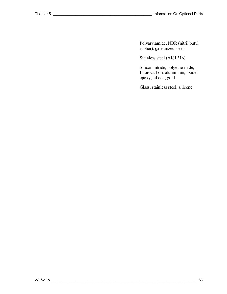 Wetted materials of the optional parts | Vaisala DM500 User Manual | Page 35 / 138