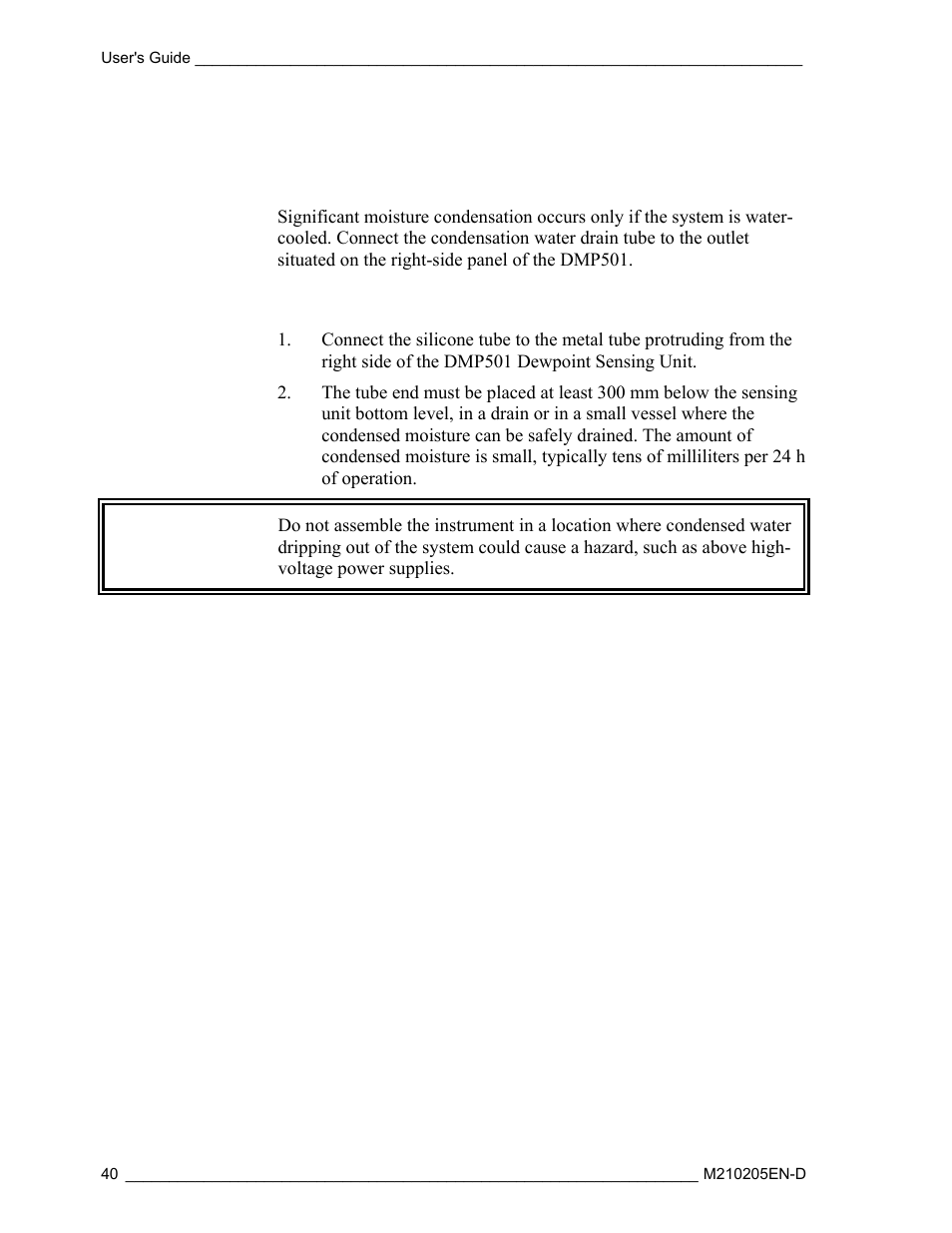 Connecting the condensation water drain tube | Vaisala DM500 User Manual | Page 42 / 138