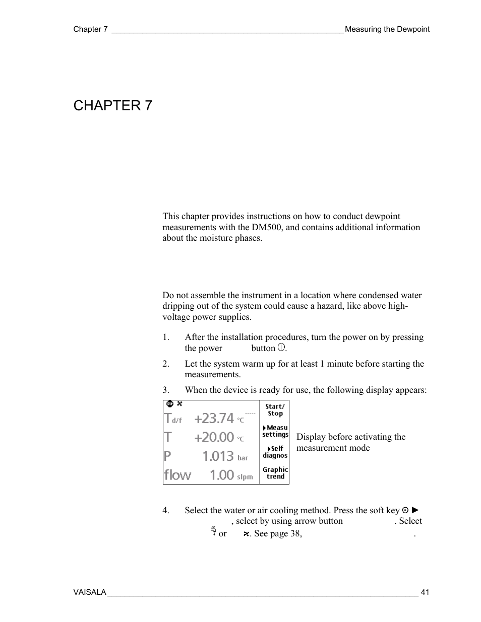 Measuring the dewpoint, Dewpoint measurement with dm500, Chapter 7 | Vaisala DM500 User Manual | Page 43 / 138