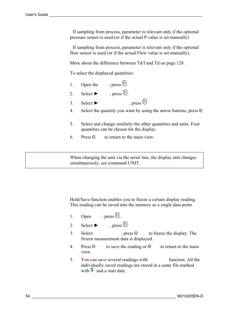 Hold/save display | Vaisala DM500 User Manual | Page 56 / 138