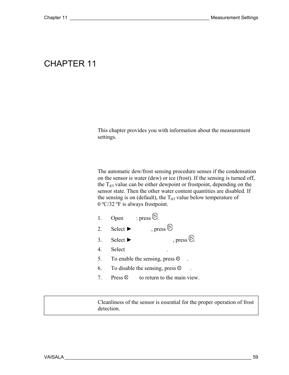 Measurement settings, Automatic frost detection, Chapter 11 | Vaisala DM500 User Manual | Page 61 / 138