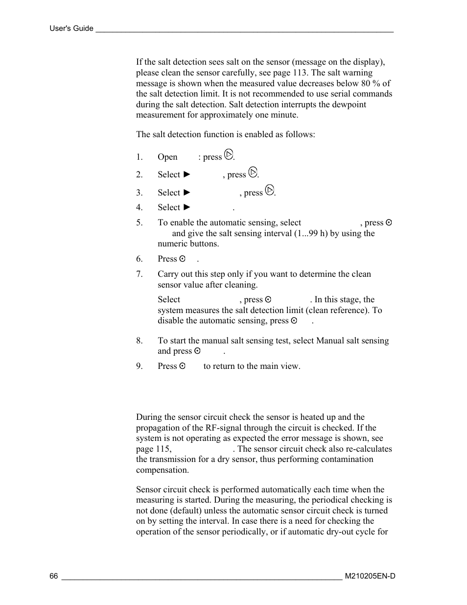 Sensor circuit check | Vaisala DM500 User Manual | Page 68 / 138