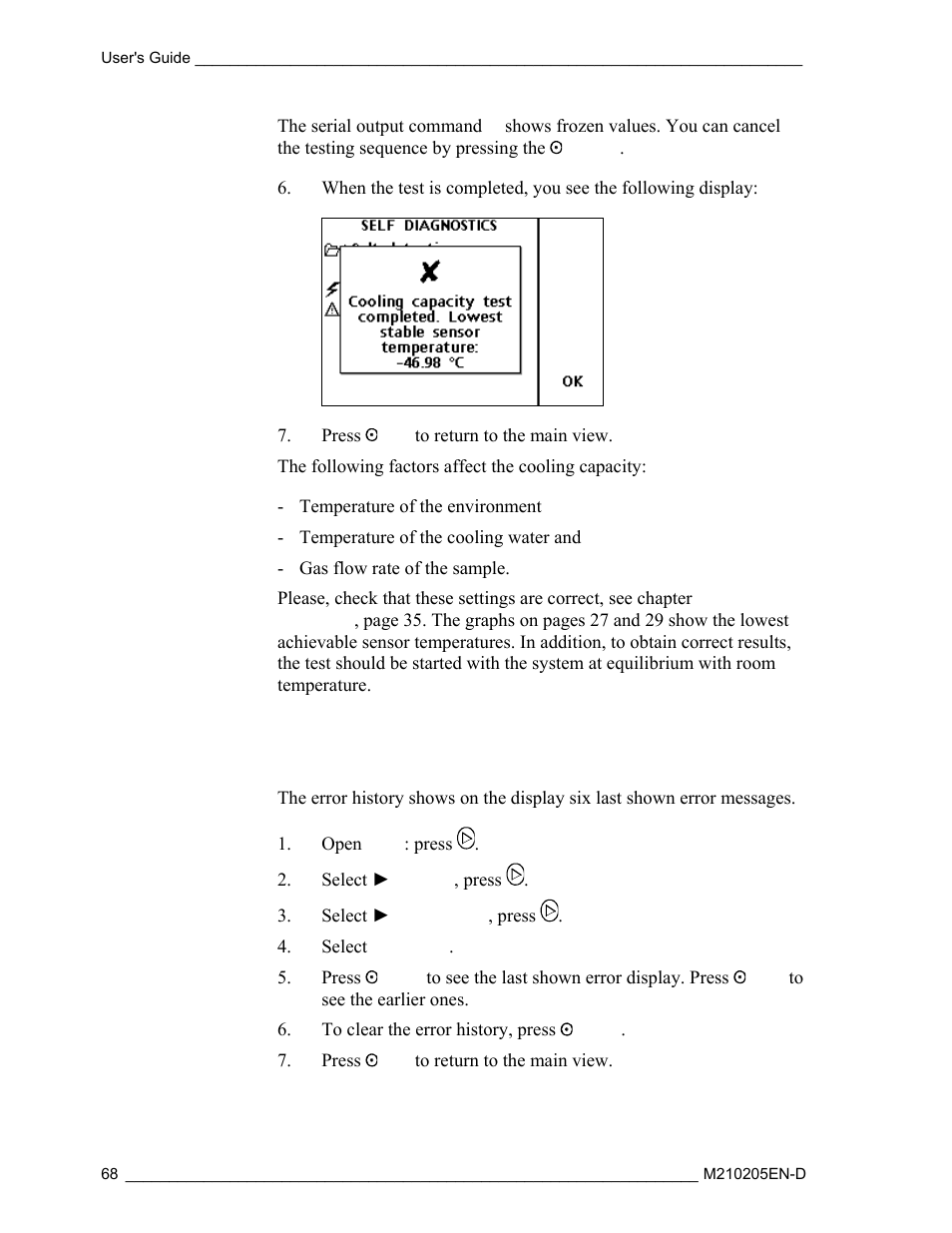 Error history | Vaisala DM500 User Manual | Page 70 / 138