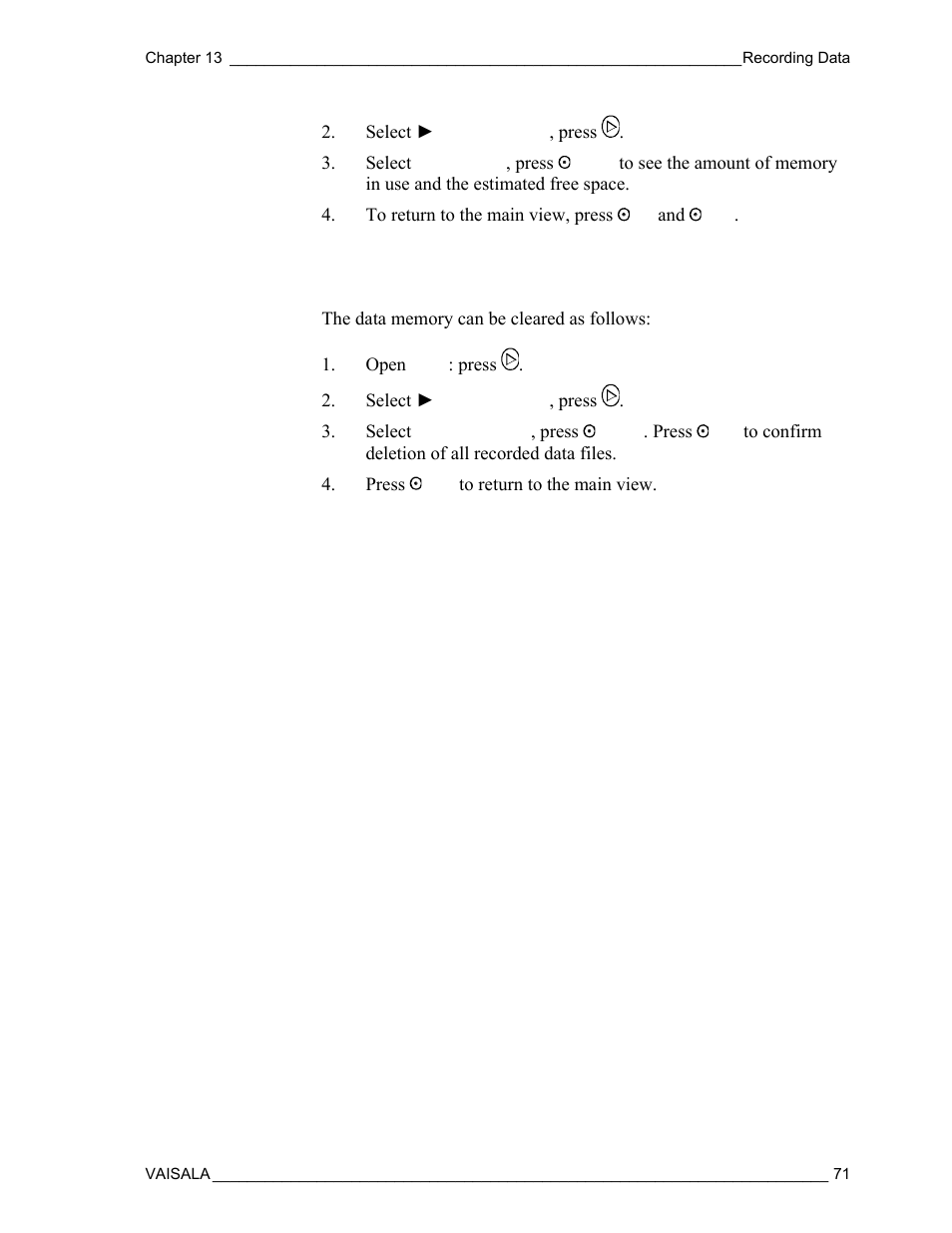 Deleting all record files | Vaisala DM500 User Manual | Page 73 / 138