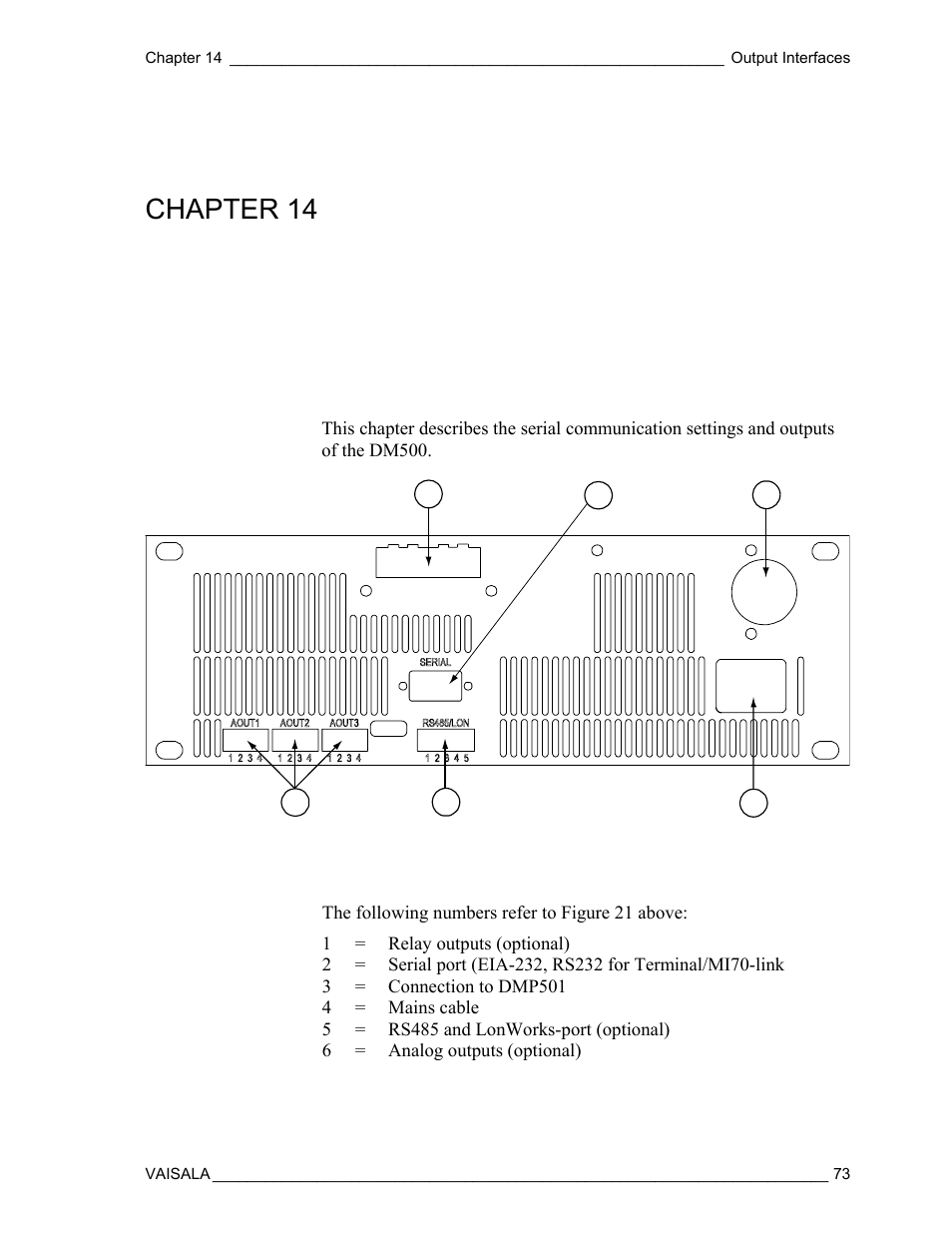 Output interfaces, Chapter 14 | Vaisala DM500 User Manual | Page 75 / 138