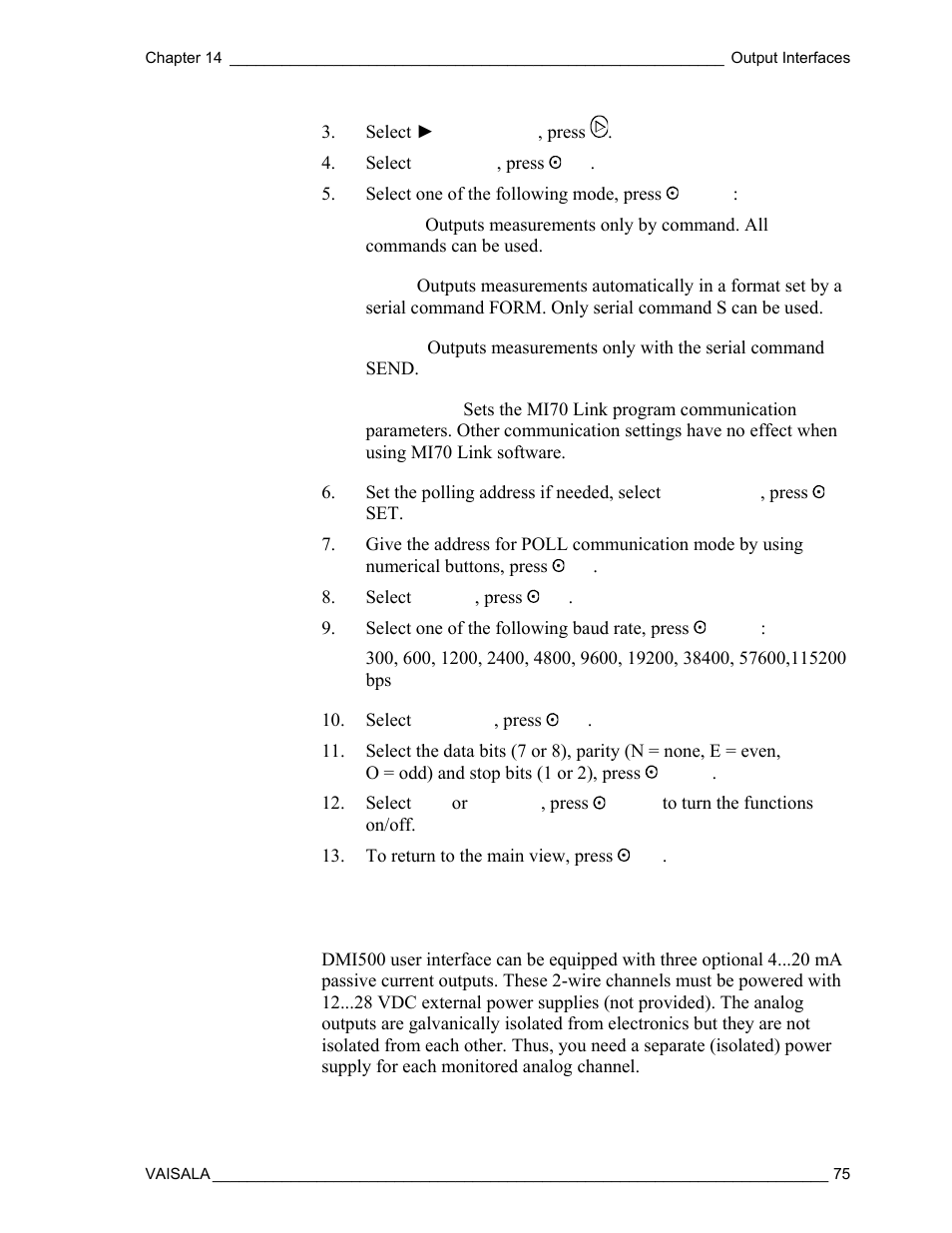 Analog outputs (optional) | Vaisala DM500 User Manual | Page 77 / 138