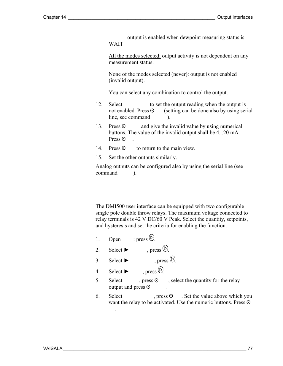 Relay outputs (optional) | Vaisala DM500 User Manual | Page 79 / 138