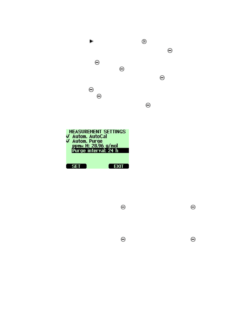 Measurement settings, Automatic auto-calibration, Automatic purge | Molecular weight, Figure 16, Measurement settings menu | Vaisala DM70 User Manual | Page 42 / 93