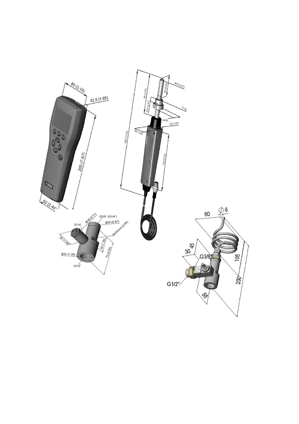 Dimensions, Figure 34, Dimensions in millimeters (inches) | Vaisala DM70 User Manual | Page 92 / 93