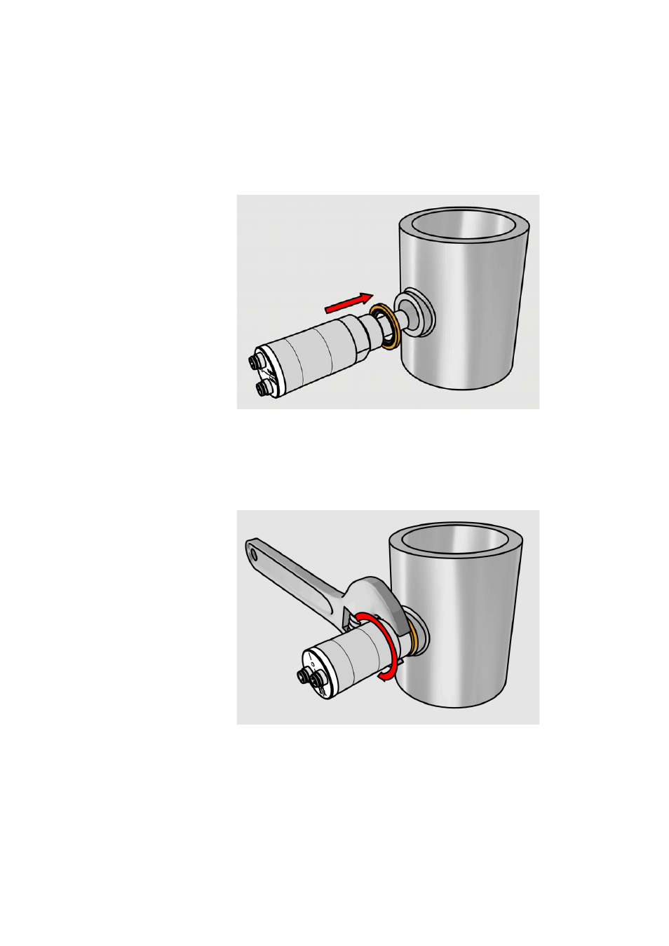 Figure 6, Installing the transmitter with sealing ring, Figure 7 | Tightening with a wrench | Vaisala DMT143 User Manual | Page 23 / 76