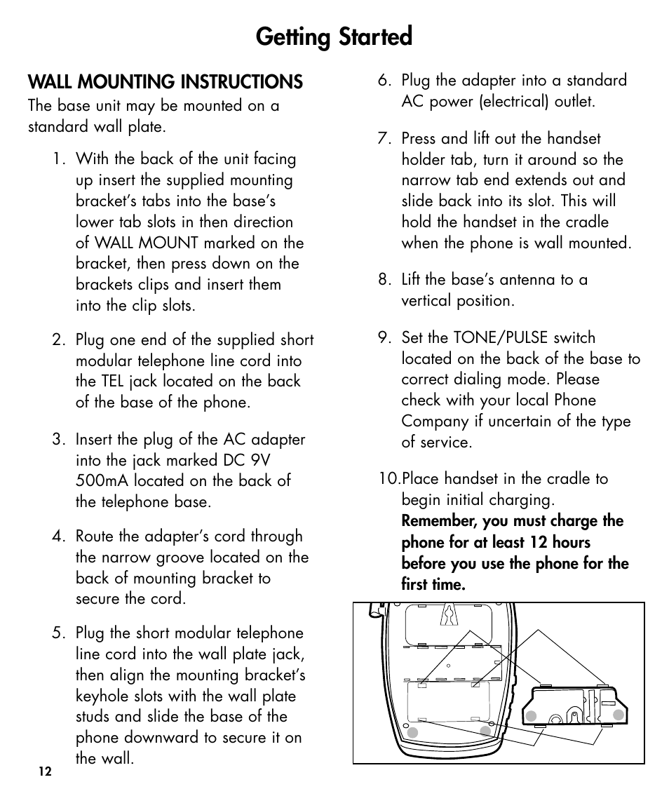 Getting started, Wall mounting instructions | Ameriphone W425 User Manual | Page 13 / 78
