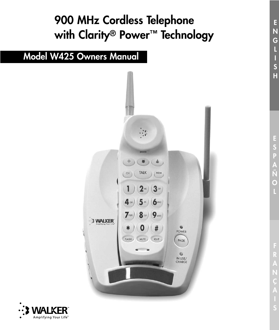 900 mhz cordless telephone with clarity, Power, Technology | Model w425 owners manual | Ameriphone W425 User Manual | Page 2 / 78