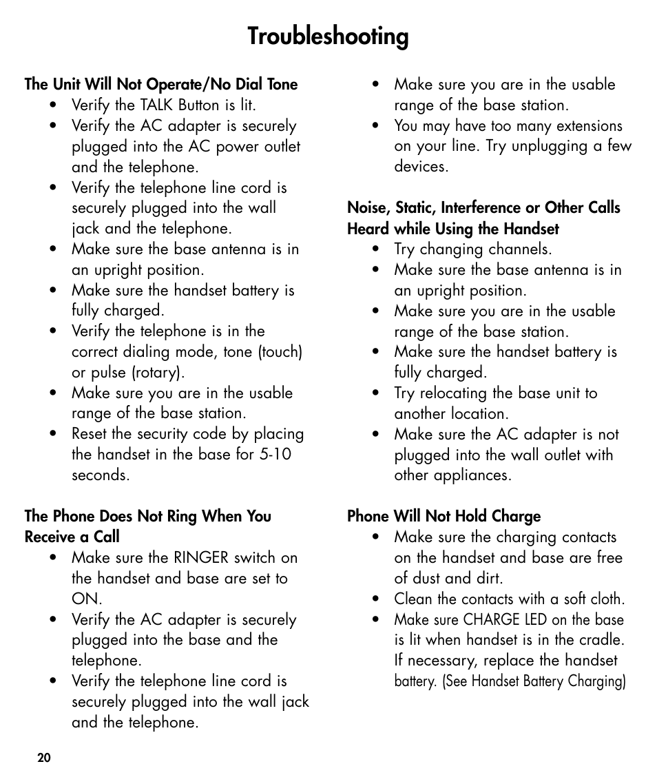 Troubleshooting | Ameriphone W425 User Manual | Page 21 / 78
