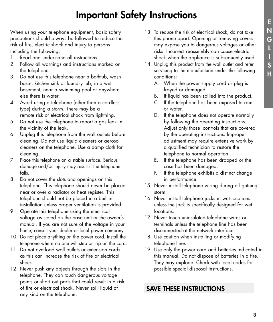 Important safety instructions, Save these instructions | Ameriphone W425 User Manual | Page 4 / 78