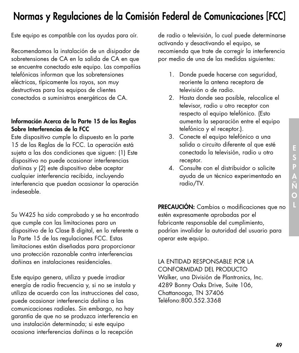 Ameriphone W425 User Manual | Page 50 / 78