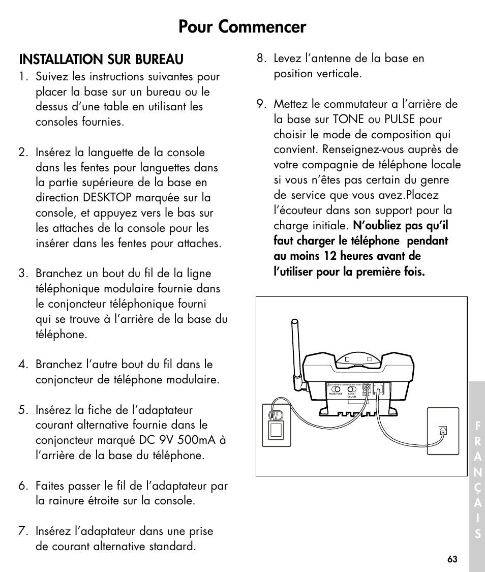 Pour commencer, Installation sur bureau | Ameriphone W425 User Manual | Page 64 / 78