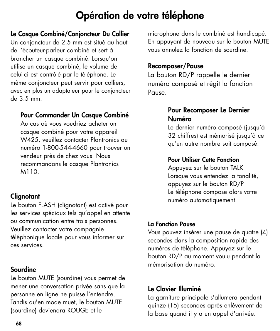 Opération de votre téléphone | Ameriphone W425 User Manual | Page 69 / 78