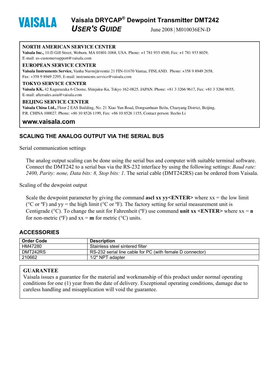 Uide | Vaisala DMT242 User Manual | Page 3 / 4