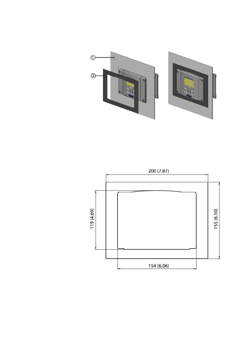 Figure 13, Panel mounting frame, Figure 14 | Panel mounting dimensions (mm/inch) | Vaisala DMT340 User Manual | Page 31 / 191