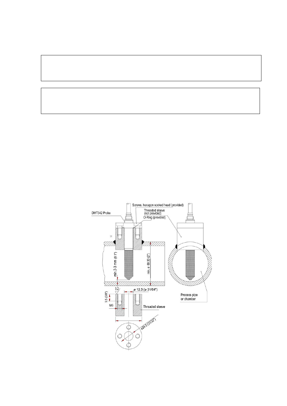 Probe mounting, Figure 19, Dmt342 installation (without the sampling cell) | Vaisala DMT340 User Manual | Page 37 / 191